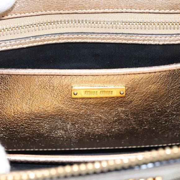 Miu Miu Madras Hand Bag Leather 2way Gold Auth 207611A
