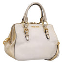 Miu Miu Madras Hand Bag Leather 2way Gold Auth 207611A-1