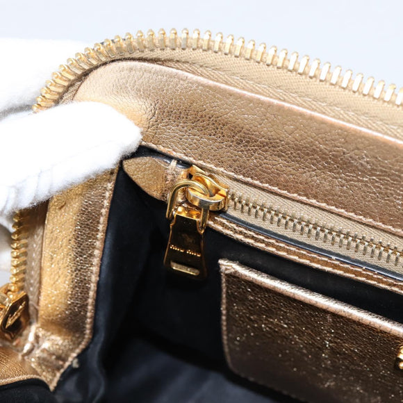 Miu Miu Madras Hand Bag Leather 2way Gold Auth 207611A