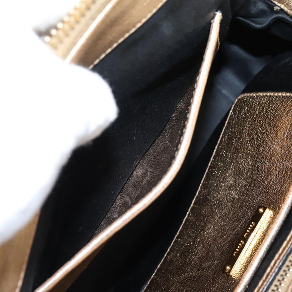 Miu Miu Madras Hand Bag Leather 2way Gold Auth 207611A