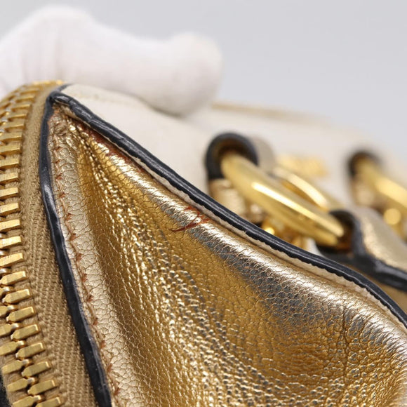 Miu Miu Madras Hand Bag Leather 2way Gold Auth 207611A