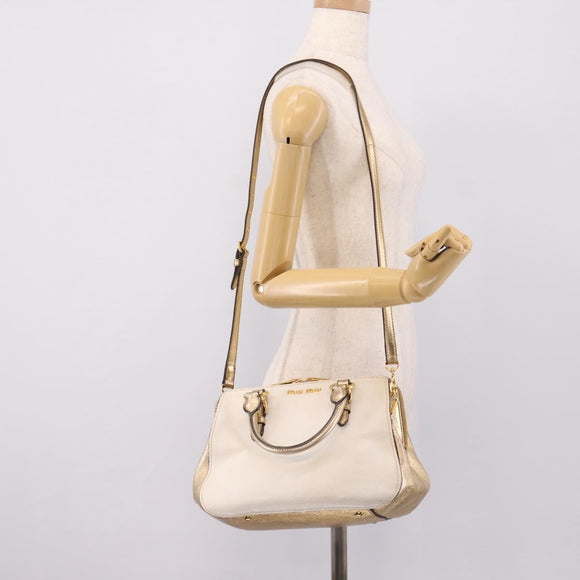 Miu Miu Madras Hand Bag Leather 2way Gold Auth 207611A