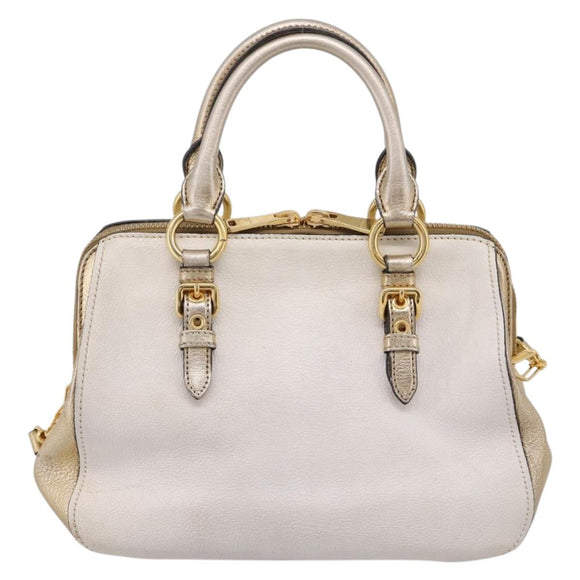 Miu Miu Madras Hand Bag Leather 2way Gold Auth 207611A
