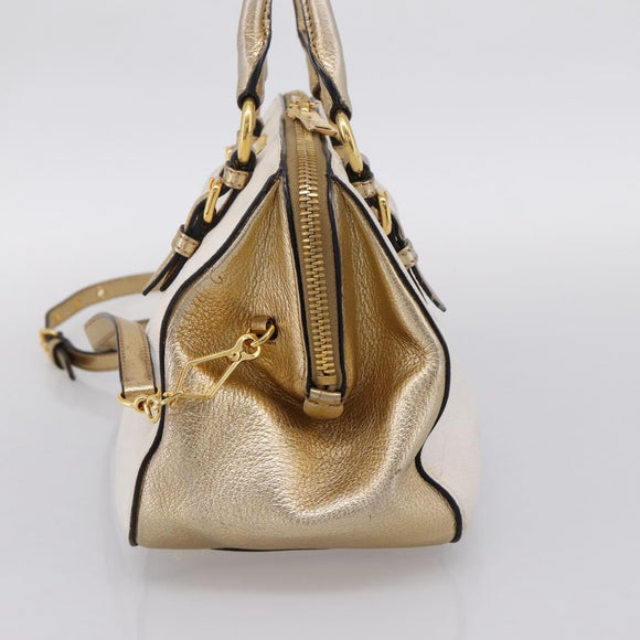 Miu Miu Madras Hand Bag Leather 2way Gold Auth 207611A