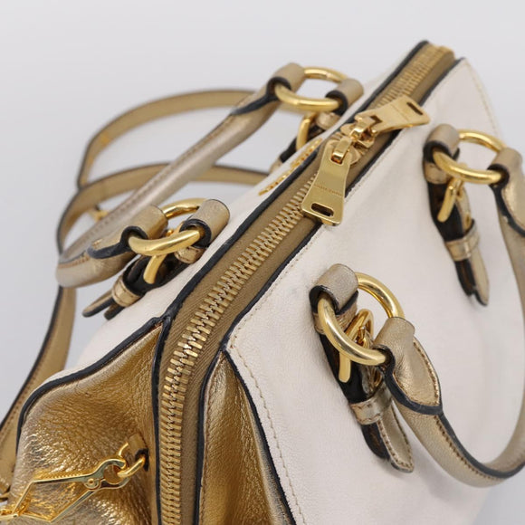 Miu Miu Madras Hand Bag Leather 2way Gold Auth 207611A