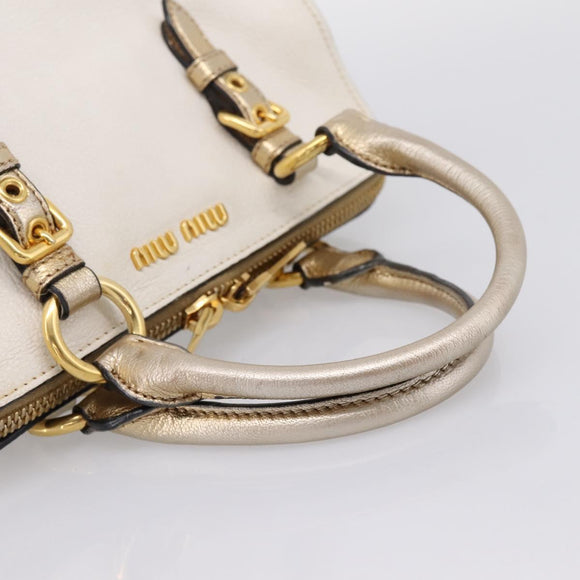 Miu Miu Madras Hand Bag Leather 2way Gold Auth 207611A