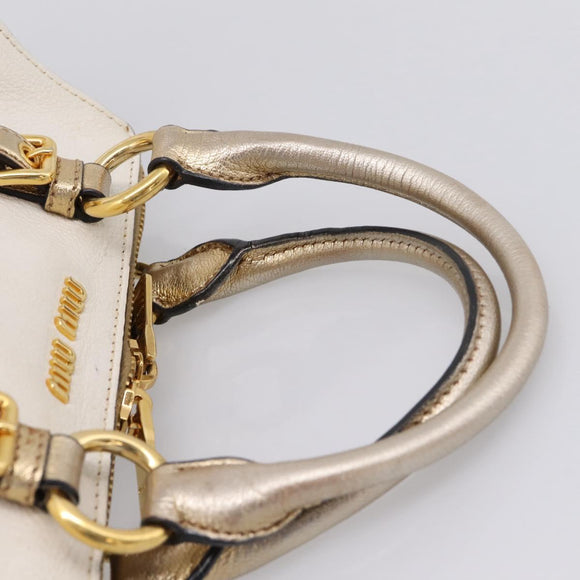 Miu Miu Madras Hand Bag Leather 2way Gold Auth 207611A