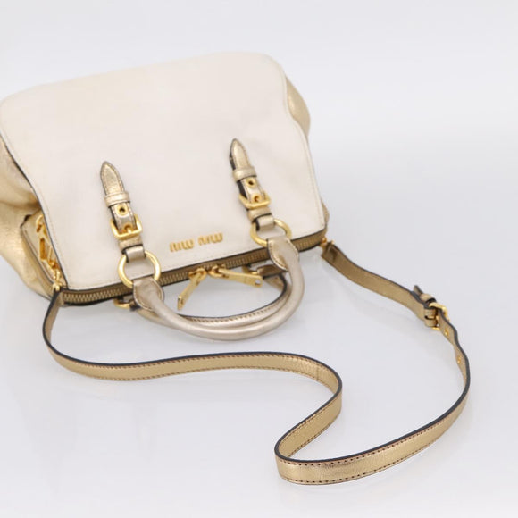 Miu Miu Madras Hand Bag Leather 2way Gold Auth 207611A
