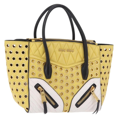 Miu Miu Biker Hand Bag Leather 2way Yellow Gold Auth 207612A