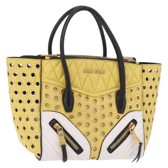 Miu Miu Biker Hand Bag Leather 2way Yellow Gold Auth 207612A