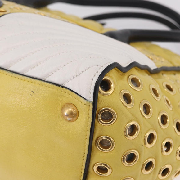 Miu Miu Biker Hand Bag Leather 2way Yellow Gold Auth 207612A