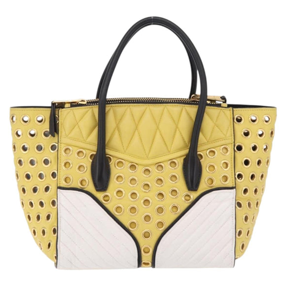 Miu Miu Biker Hand Bag Leather 2way Yellow Gold Auth 207612A