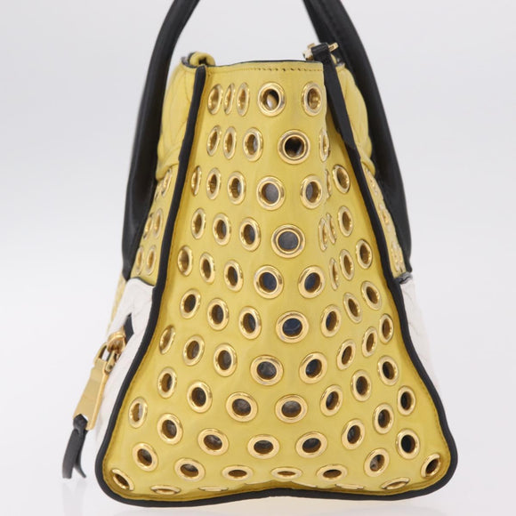 Miu Miu Biker Hand Bag Leather 2way Yellow Gold Auth 207612A