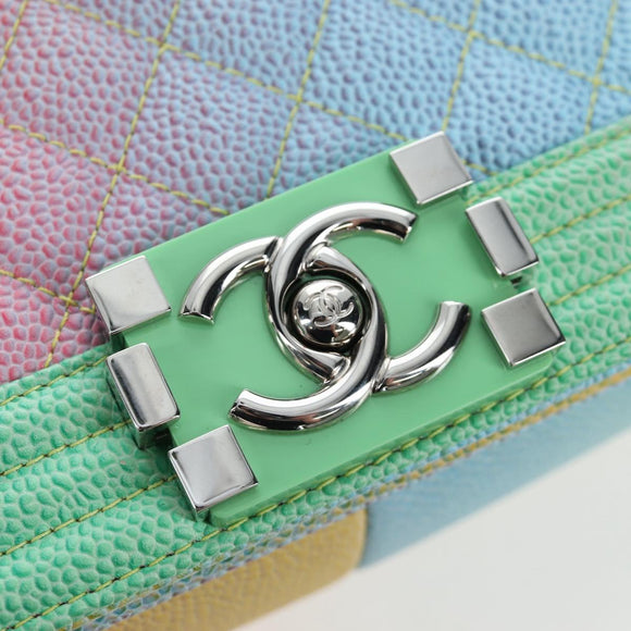 CHANEL Boy chanel Matelasse Chain Bag Caviar Skin Multicolor CC Auth 207613SM