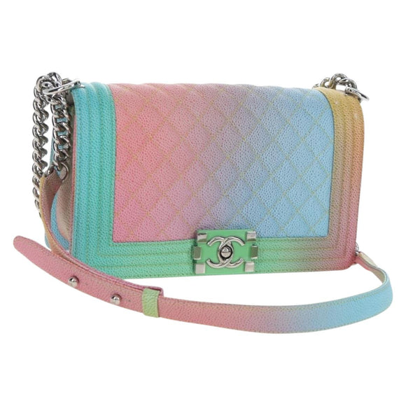 CHANEL Boy chanel Matelasse Chain Bag Caviar Skin Multicolor CC Auth 207613SM