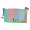 CHANEL Boy chanel Matelasse Chain Bag Caviar Skin Multicolor CC Auth 207613SM-13