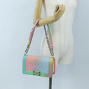CHANEL Boy chanel Matelasse Chain Bag Caviar Skin Multicolor CC Auth 207613SM-26