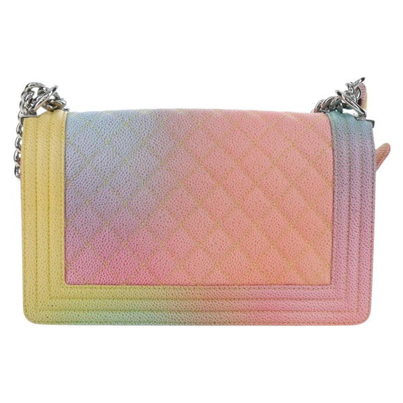 CHANEL Boy chanel Matelasse Chain Bag Caviar Skin Multicolor CC Auth 207613SM