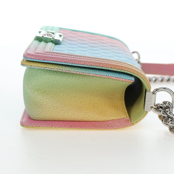CHANEL Boy chanel Matelasse Chain Bag Caviar Skin Multicolor CC Auth 207613SM