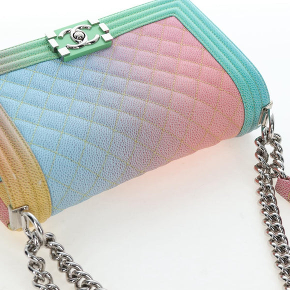 CHANEL Boy chanel Matelasse Chain Bag Caviar Skin Multicolor CC Auth 207613SM
