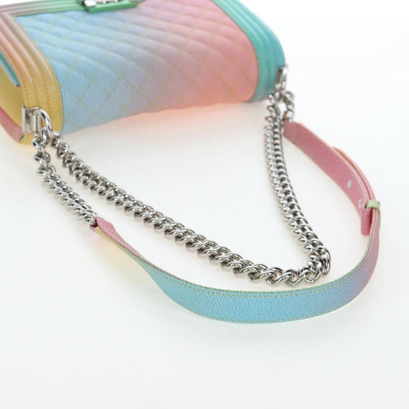 CHANEL Boy chanel Matelasse Chain Bag Caviar Skin Multicolor CC Auth 207613SM