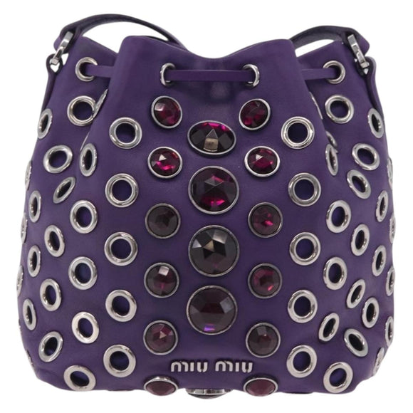 Miu Miu Shoulder Bag Leather Purple Silver Auth 207614V