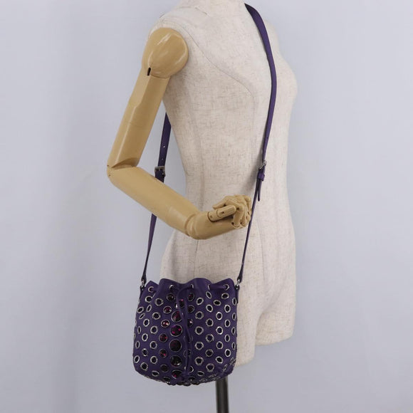 Miu Miu Shoulder Bag Leather Purple Silver Auth 207614V