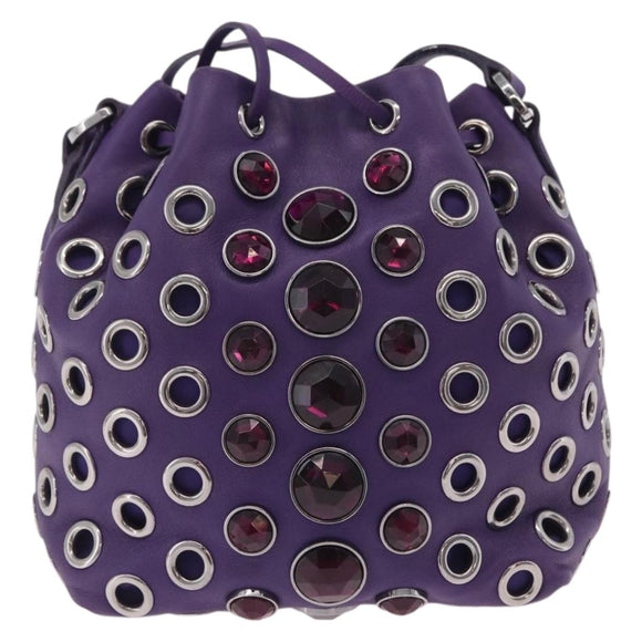 Miu Miu Shoulder Bag Leather Purple Silver Auth 207614V
