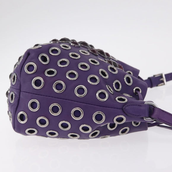 Miu Miu Shoulder Bag Leather Purple Silver Auth 207614V