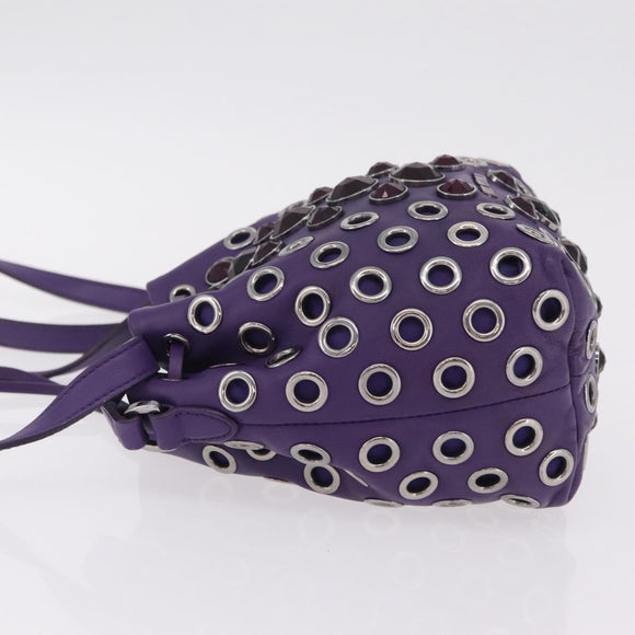 Miu Miu Shoulder Bag Leather Purple Silver Auth 207614V