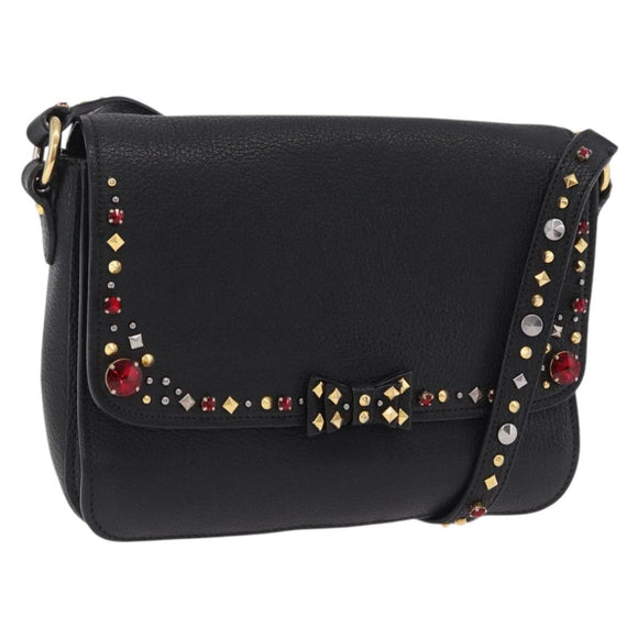 Miu Miu Shoulder Bag Leather Black Gold Auth 207615V