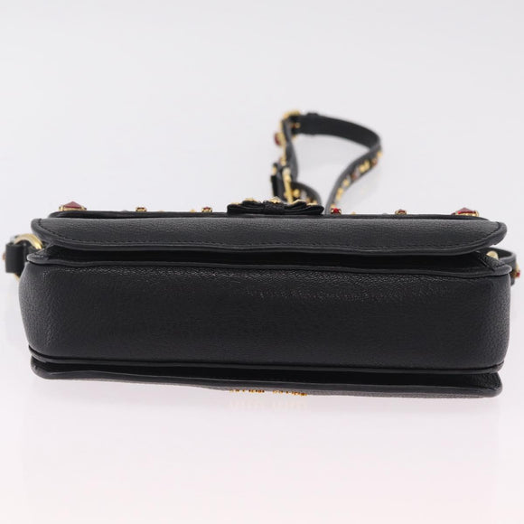 Miu Miu Shoulder Bag Leather Black Gold Auth 207615V