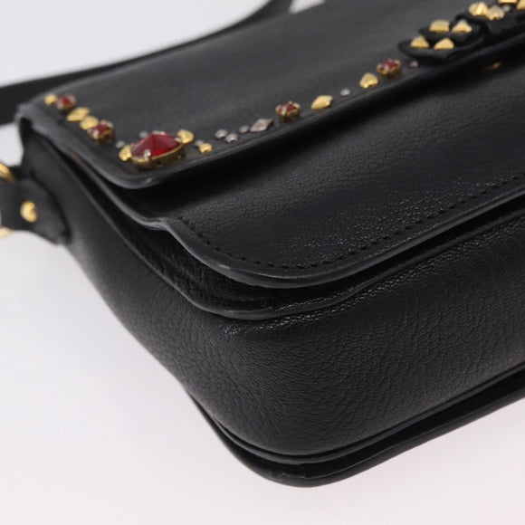 Miu Miu Shoulder Bag Leather Black Gold Auth 207615V