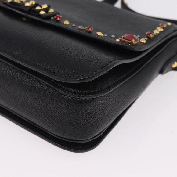 Miu Miu Shoulder Bag Leather Black Gold Auth 207615V