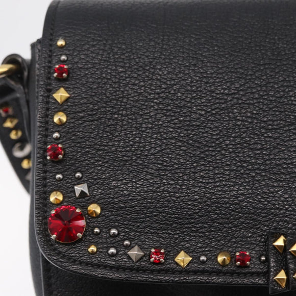 Miu Miu Shoulder Bag Leather Black Gold Auth 207615V
