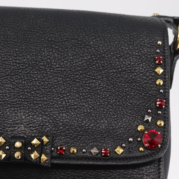 Miu Miu Shoulder Bag Leather Black Gold Auth 207615V