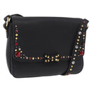 Miu Miu Shoulder Bag Leather Black Gold Auth 207615V-1
