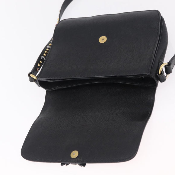 Miu Miu Shoulder Bag Leather Black Gold Auth 207615V