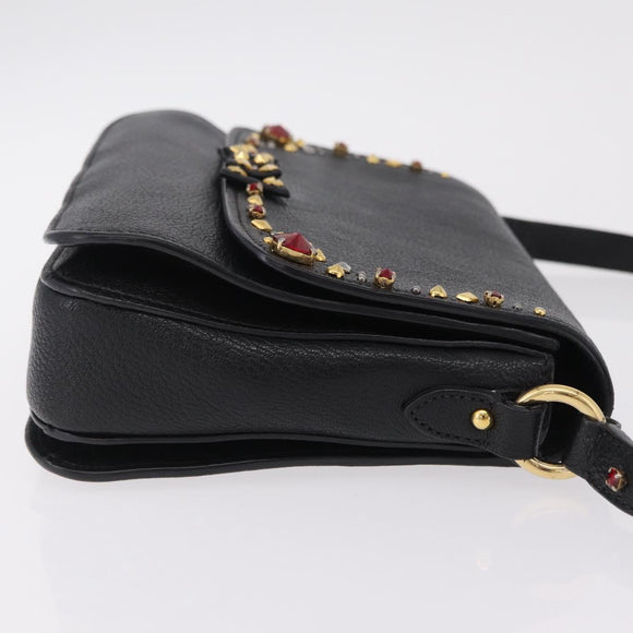 Miu Miu Shoulder Bag Leather Black Gold Auth 207615V