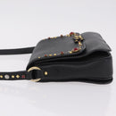Miu Miu Shoulder Bag Leather Black Gold Auth 207615V-4
