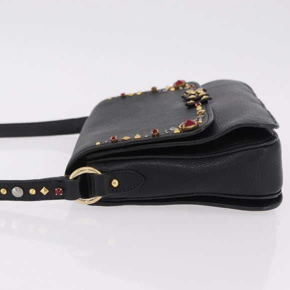 Miu Miu Shoulder Bag Leather Black Gold Auth 207615V