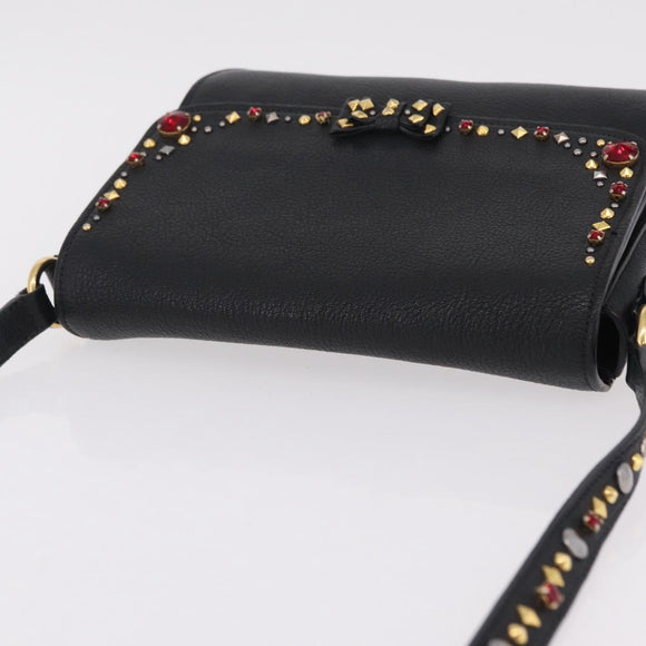 Miu Miu Shoulder Bag Leather Black Gold Auth 207615V