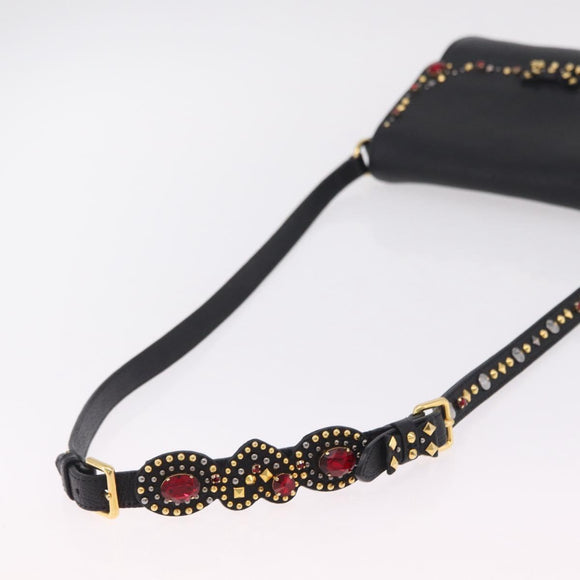 Miu Miu Shoulder Bag Leather Black Gold Auth 207615V