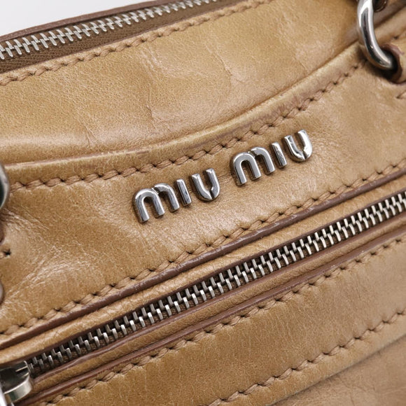 Miu Miu Hand Bag Leather 2way Brown Silver Auth 207616V