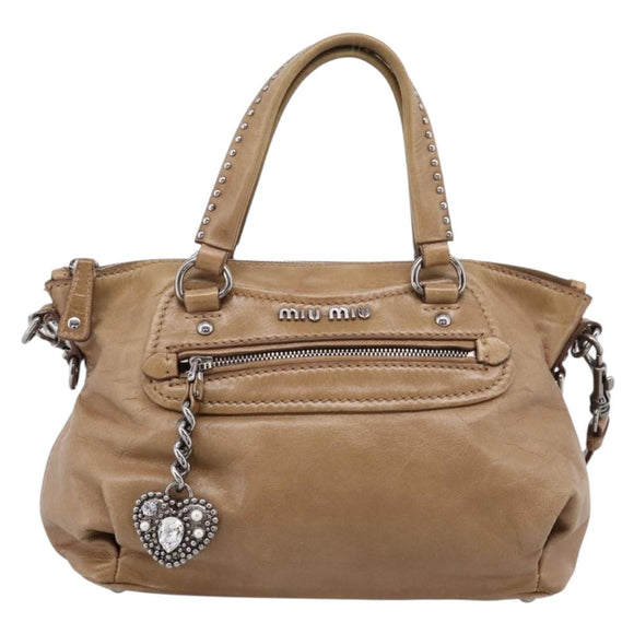 Miu Miu Hand Bag Leather 2way Brown Silver Auth 207616V