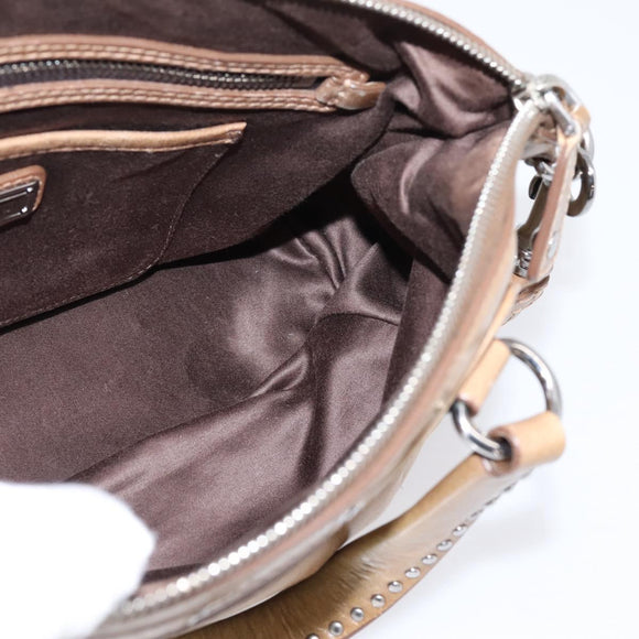 Miu Miu Hand Bag Leather 2way Brown Silver Auth 207616V