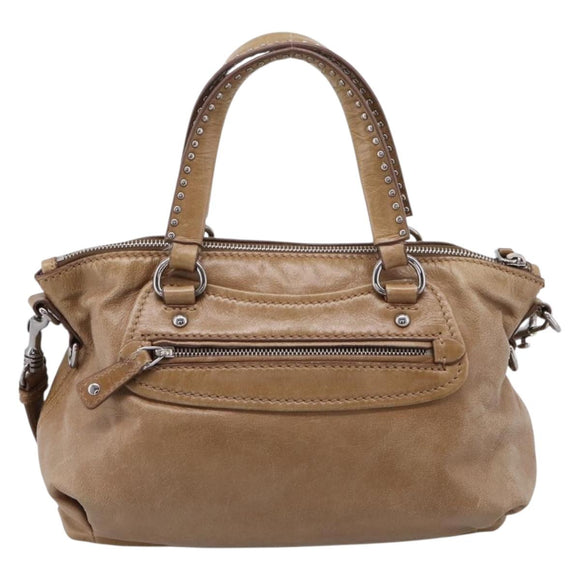 Miu Miu Hand Bag Leather 2way Brown Silver Auth 207616V