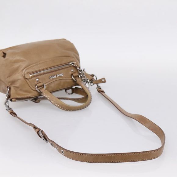 Miu Miu Hand Bag Leather 2way Brown Silver Auth 207616V