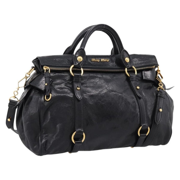 Miu Miu Hand Bag Vitellolux 2way Black Gold Auth 207617SAM