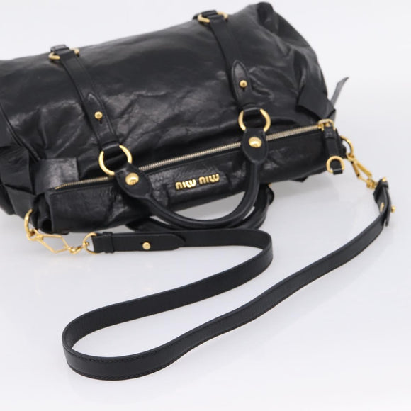 Miu Miu Hand Bag Vitellolux 2way Black Gold Auth 207617SAM